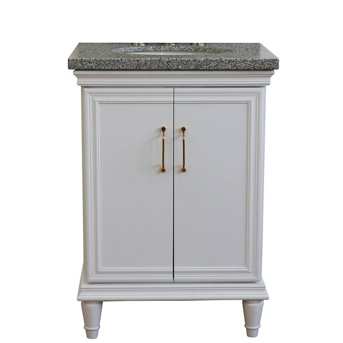 Bellaterra Home Forli 25" 2-Door 1-Drawer White Freestanding Vanity Set With Ceramic Undermount Oval Sink And Gray Granite Top - Luxe Vanity & Tub