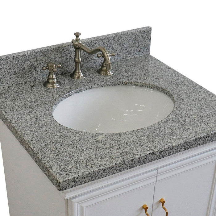 Bellaterra Home Forli 25" 2-Door 1-Drawer White Freestanding Vanity Set With Ceramic Undermount Oval Sink And Gray Granite Top - Luxe Vanity & Tub