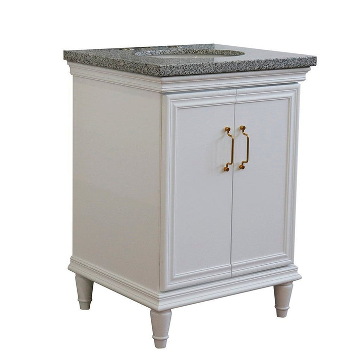 Bellaterra Home Forli 25" 2-Door 1-Drawer White Freestanding Vanity Set With Ceramic Undermount Oval Sink And Gray Granite Top - Luxe Vanity & Tub