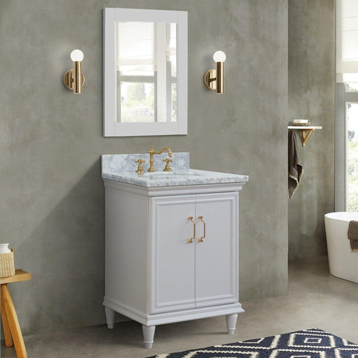 Bellaterra Home Forli 25" 2-Door 1-Drawer White Freestanding Vanity Set With Ceramic Undermount Oval Sink And White Carrara Marble Top