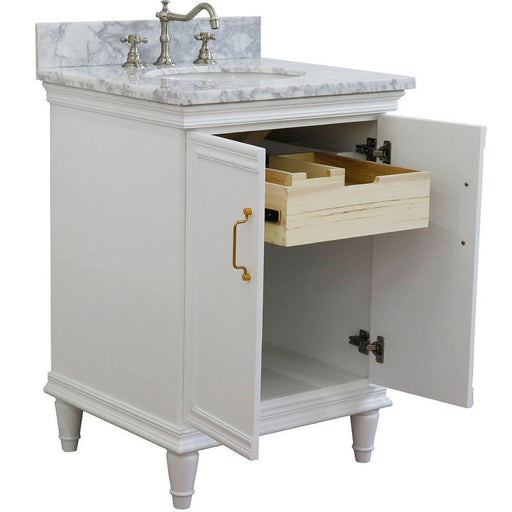 Bellaterra Home Forli 25" 2-Door 1-Drawer White Freestanding Vanity Set With Ceramic Undermount Oval Sink And White Carrara Marble Top - Luxe Vanity & Tub