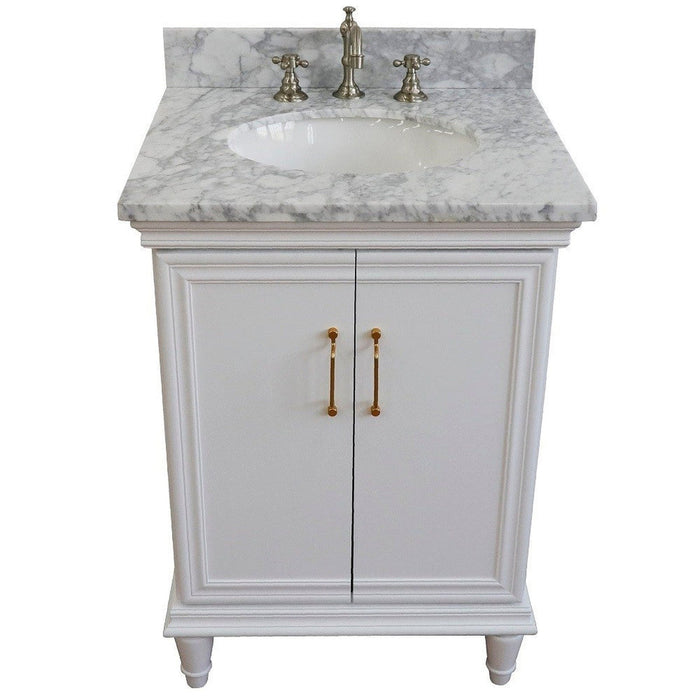 Bellaterra Home Forli 25" 2-Door 1-Drawer White Freestanding Vanity Set With Ceramic Undermount Oval Sink And White Carrara Marble Top - Luxe Vanity & Tub