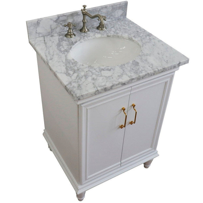 Bellaterra Home Forli 25" 2-Door 1-Drawer White Freestanding Vanity Set With Ceramic Undermount Oval Sink And White Carrara Marble Top - Luxe Vanity & Tub