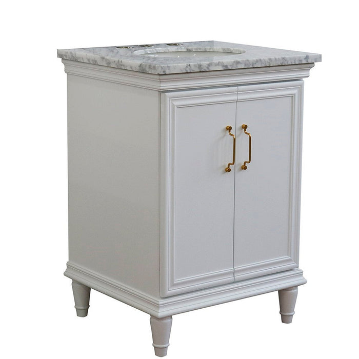 Bellaterra Home Forli 25" 2-Door 1-Drawer White Freestanding Vanity Set With Ceramic Undermount Oval Sink And White Carrara Marble Top - Luxe Vanity & Tub