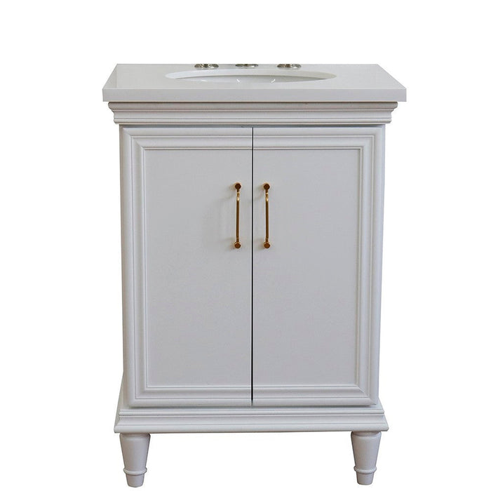 Bellaterra Home Forli 25" 2-Door 1-Drawer White Freestanding Vanity Set With Ceramic Undermount Oval Sink And White Quartz Top - Luxe Vanity & Tub