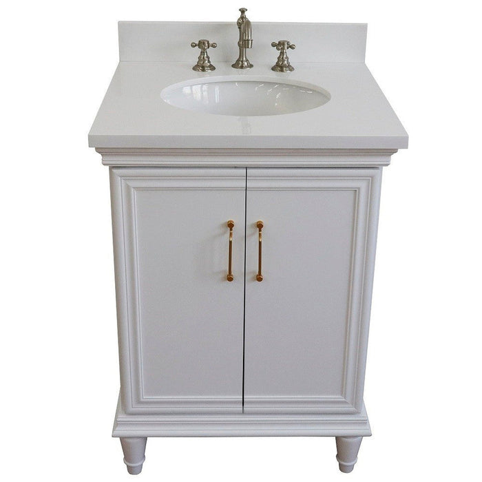 Bellaterra Home Forli 25" 2-Door 1-Drawer White Freestanding Vanity Set With Ceramic Undermount Oval Sink And White Quartz Top - Luxe Vanity & Tub