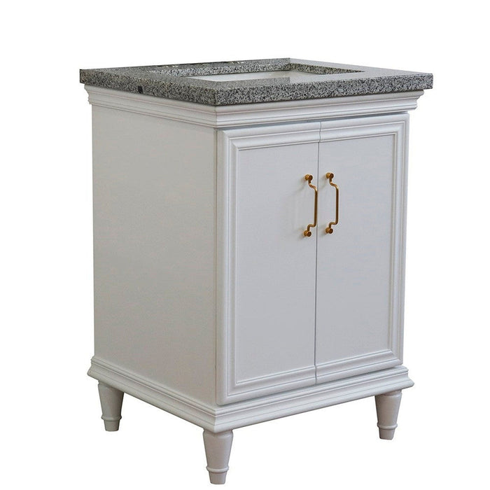 Bellaterra Home Forli 25" 2-Door 1-Drawer White Freestanding Vanity Set With Ceramic Undermount Rectangular Sink And Gray Granite Top - Luxe Vanity & Tub