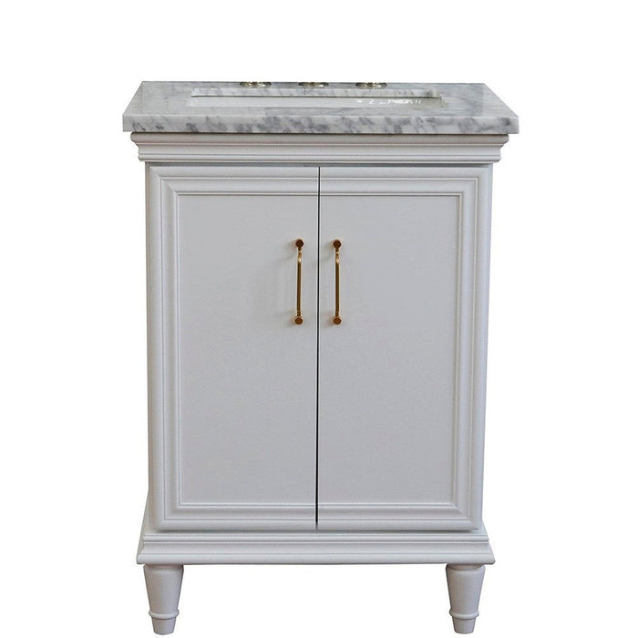 Bellaterra Home Forli 25" 2-Door 1-Drawer White Freestanding Vanity Set With Ceramic Undermount Rectangular Sink And White Carrara Marble Top - Luxe Vanity & Tub