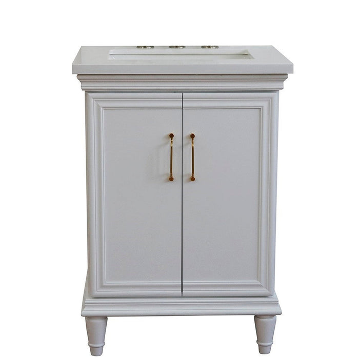 Bellaterra Home Forli 25" 2-Door 1-Drawer White Freestanding Vanity Set With Ceramic Undermount Rectangular Sink And White Quartz Top - Luxe Vanity & Tub