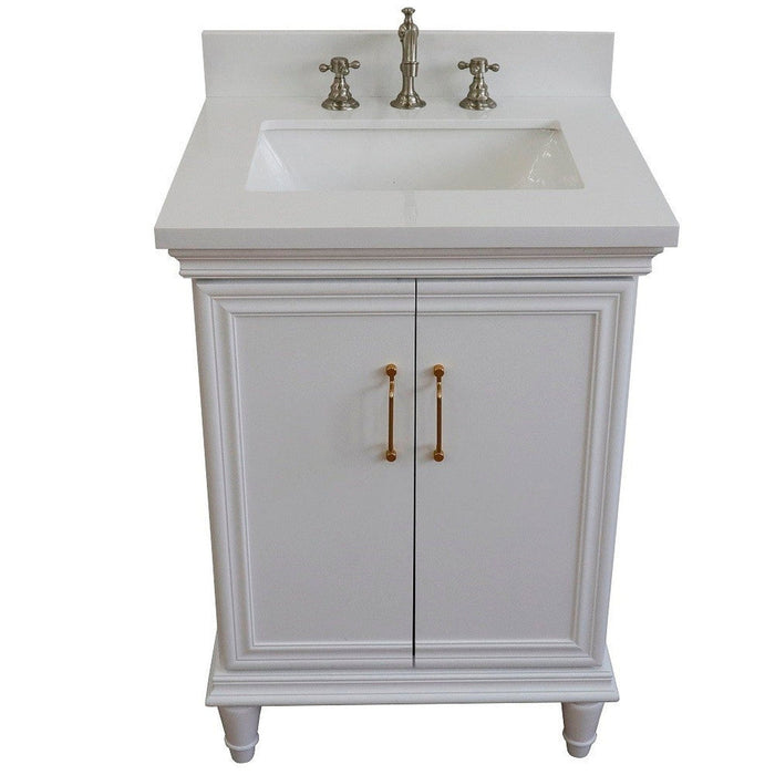 Bellaterra Home Forli 25" 2-Door 1-Drawer White Freestanding Vanity Set With Ceramic Undermount Rectangular Sink And White Quartz Top - Luxe Vanity & Tub