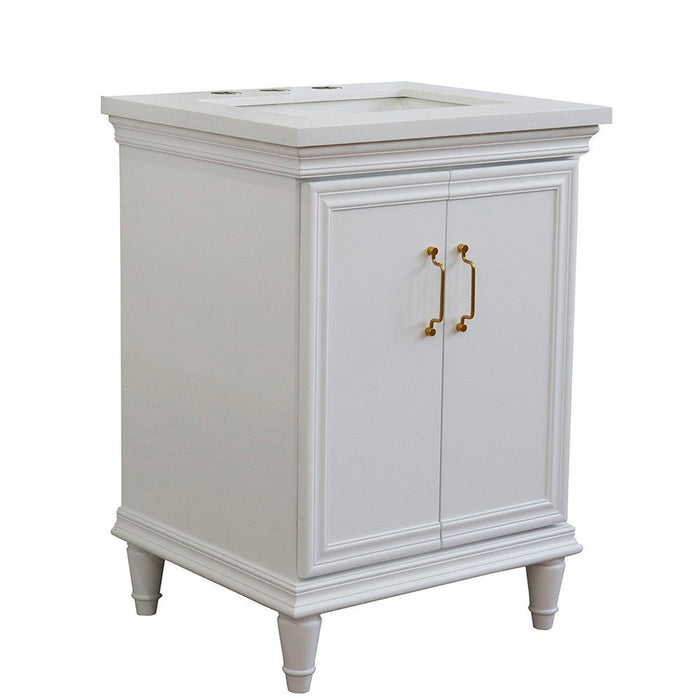 Bellaterra Home Forli 25" 2-Door 1-Drawer White Freestanding Vanity Set With Ceramic Undermount Rectangular Sink And White Quartz Top - Luxe Vanity & Tub