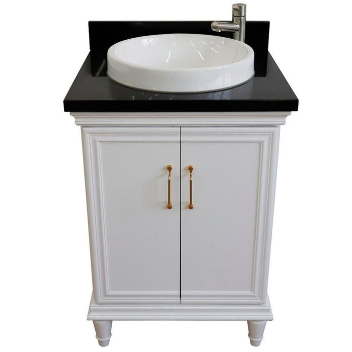 Bellaterra Home Forli 25" 2-Door 1-Drawer White Freestanding Vanity Set With Ceramic Vessel Sink And Black Galaxy Granite Top - Luxe Vanity & Tub