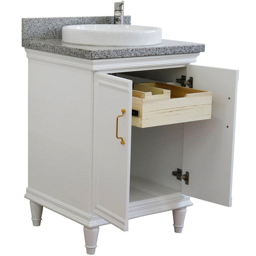 Bellaterra Home Forli 25" 2-Door 1-Drawer White Freestanding Vanity Set With Ceramic Vessel Sink And Gray Granite Top - Luxe Vanity & Tub