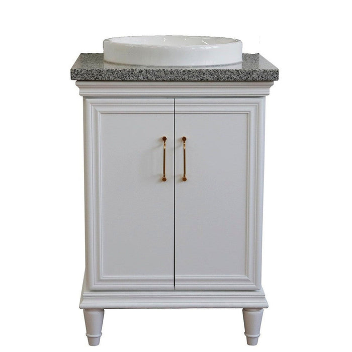 Bellaterra Home Forli 25" 2-Door 1-Drawer White Freestanding Vanity Set With Ceramic Vessel Sink And Gray Granite Top - Luxe Vanity & Tub