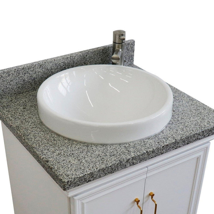 Bellaterra Home Forli 25" 2-Door 1-Drawer White Freestanding Vanity Set With Ceramic Vessel Sink And Gray Granite Top - Luxe Vanity & Tub