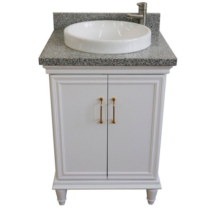 Bellaterra Home Forli 25" 2-Door 1-Drawer White Freestanding Vanity Set With Ceramic Vessel Sink And Gray Granite Top - Luxe Vanity & Tub