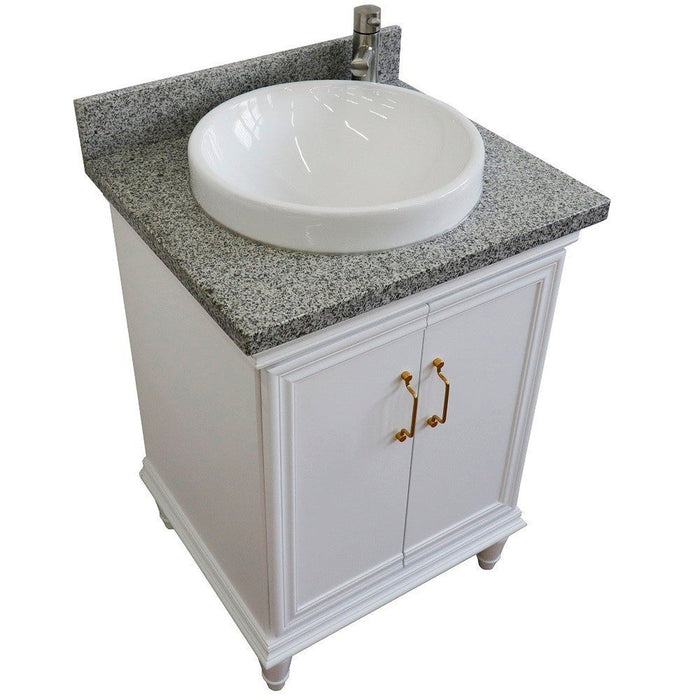 Bellaterra Home Forli 25" 2-Door 1-Drawer White Freestanding Vanity Set With Ceramic Vessel Sink And Gray Granite Top - Luxe Vanity & Tub