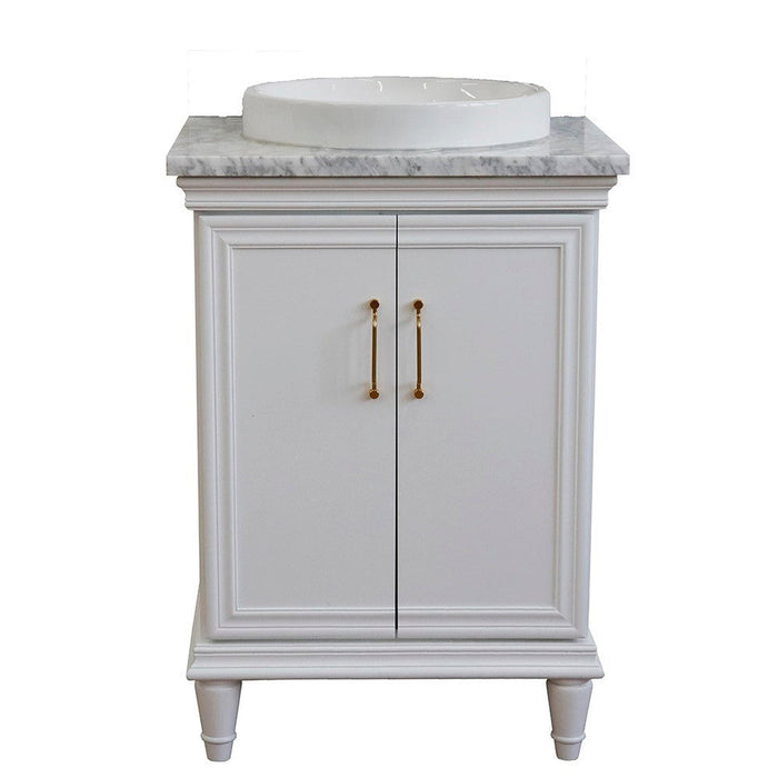 Bellaterra Home Forli 25" 2-Door 1-Drawer White Freestanding Vanity Set With Ceramic Vessel Sink And White Carrara Marble Top - Luxe Vanity & Tub