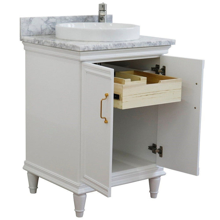 Bellaterra Home Forli 25" 2-Door 1-Drawer White Freestanding Vanity Set With Ceramic Vessel Sink And White Carrara Marble Top - Luxe Vanity & Tub