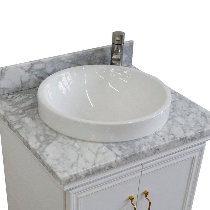 Bellaterra Home Forli 25" 2-Door 1-Drawer White Freestanding Vanity Set With Ceramic Vessel Sink And White Carrara Marble Top - Luxe Vanity & Tub