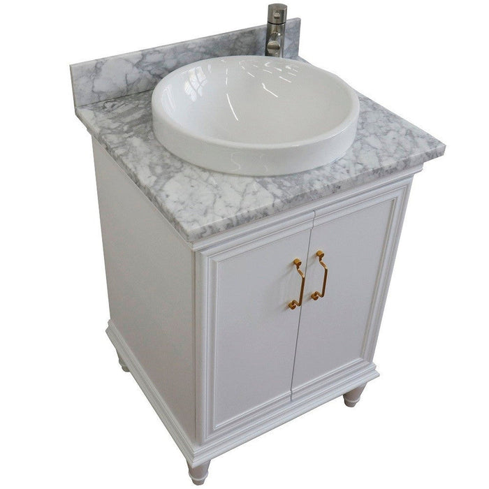 Bellaterra Home Forli 25" 2-Door 1-Drawer White Freestanding Vanity Set With Ceramic Vessel Sink And White Carrara Marble Top - Luxe Vanity & Tub