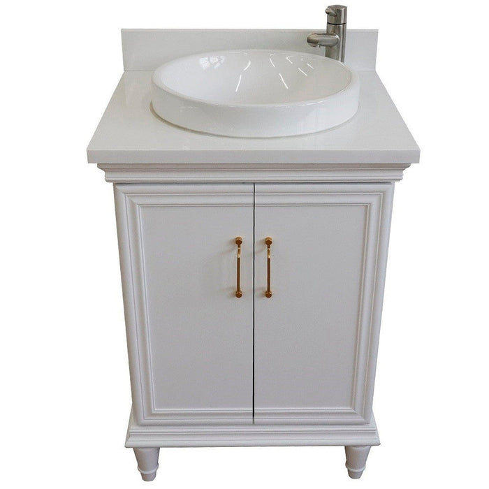 Bellaterra Home Forli 25" 2-Door 1-Drawer White Freestanding Vanity Set With Ceramic Vessel Sink And White Quartz Top - Luxe Vanity & Tub