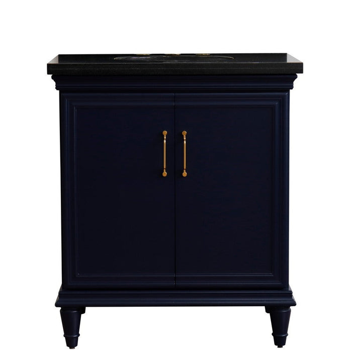 Bellaterra Home Forli 31" 2-Door 1-Drawer Blue Freestanding Vanity Set With Ceramic Undermount Oval Sink And Black Galaxy Granite Top - Luxe Vanity & Tub