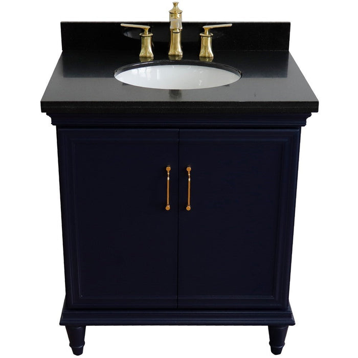 Bellaterra Home Forli 31" 2-Door 1-Drawer Blue Freestanding Vanity Set With Ceramic Undermount Oval Sink And Black Galaxy Granite Top - Luxe Vanity & Tub