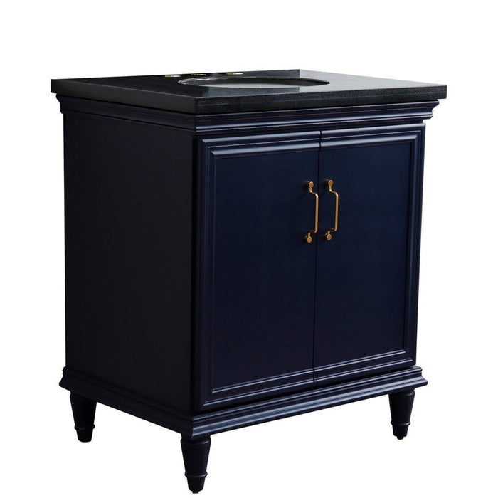 Bellaterra Home Forli 31" 2-Door 1-Drawer Blue Freestanding Vanity Set With Ceramic Undermount Oval Sink And Black Galaxy Granite Top - Luxe Vanity & Tub