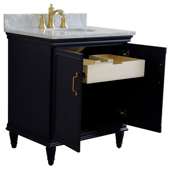 Bellaterra Home Forli 31" 2-Door 1-Drawer Blue Freestanding Vanity Set With Ceramic Undermount Oval Sink And White Carrara Marble Top - Luxe Vanity & Tub