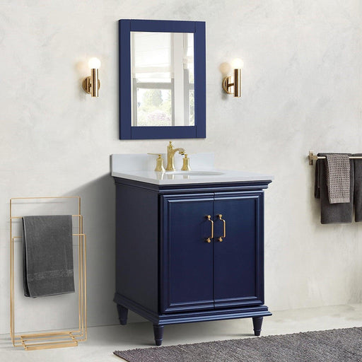 Bellaterra Home Forli 31" 2-Door 1-Drawer Blue Freestanding Vanity Set With Ceramic Undermount Oval Sink And White Quartz Top