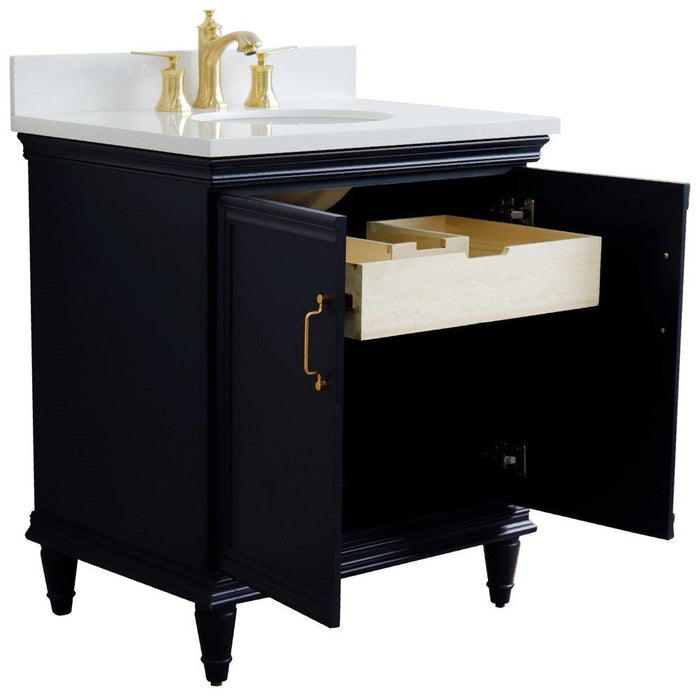 Bellaterra Home Forli 31" 2-Door 1-Drawer Blue Freestanding Vanity Set With Ceramic Undermount Oval Sink And White Quartz Top - Luxe Vanity & Tub