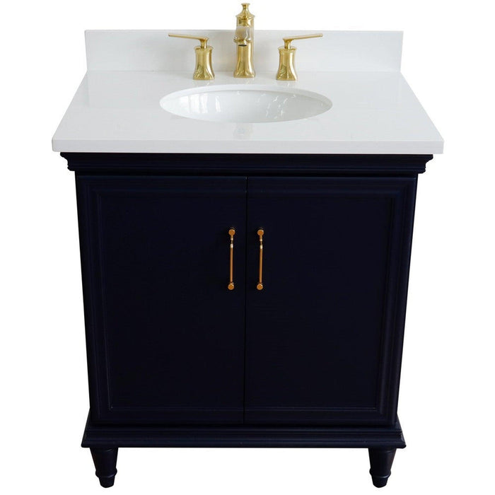 Bellaterra Home Forli 31" 2-Door 1-Drawer Blue Freestanding Vanity Set With Ceramic Undermount Oval Sink And White Quartz Top - Luxe Vanity & Tub