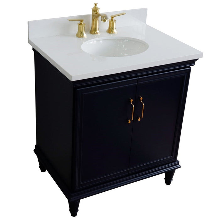 Bellaterra Home Forli 31" 2-Door 1-Drawer Blue Freestanding Vanity Set With Ceramic Undermount Oval Sink And White Quartz Top - Luxe Vanity & Tub