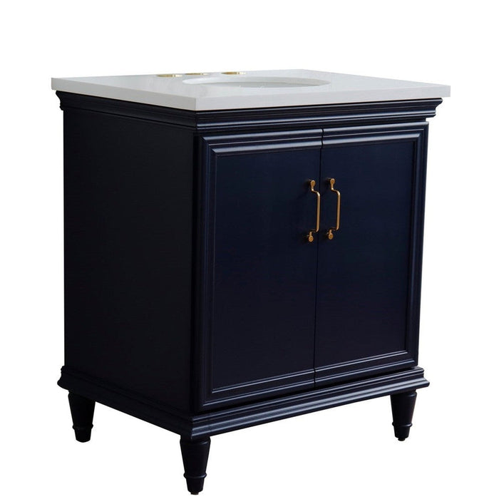 Bellaterra Home Forli 31" 2-Door 1-Drawer Blue Freestanding Vanity Set With Ceramic Undermount Oval Sink And White Quartz Top - Luxe Vanity & Tub