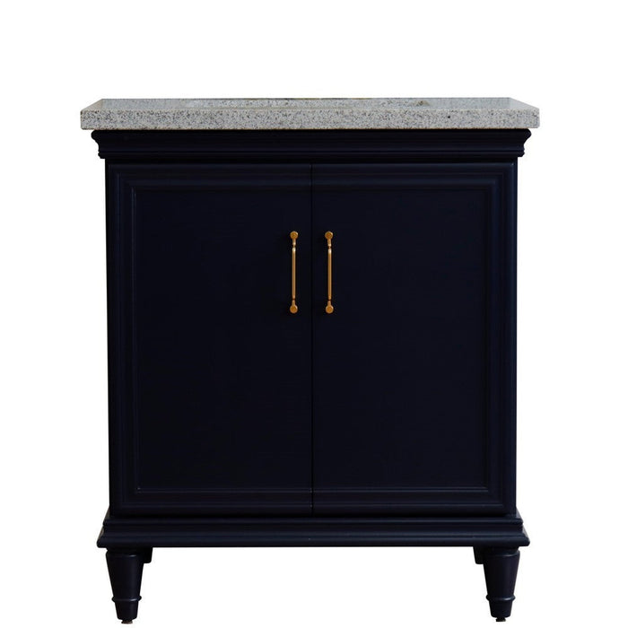 Bellaterra Home Forli 31" 2-Door 1-Drawer Blue Freestanding Vanity Set With Ceramic Undermount Rectangular Sink And Gray Granite Top - Luxe Vanity & Tub