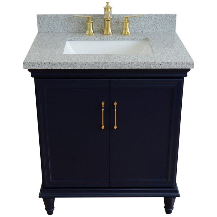 Bellaterra Home Forli 31" 2-Door 1-Drawer Blue Freestanding Vanity Set With Ceramic Undermount Rectangular Sink And Gray Granite Top - Luxe Vanity & Tub