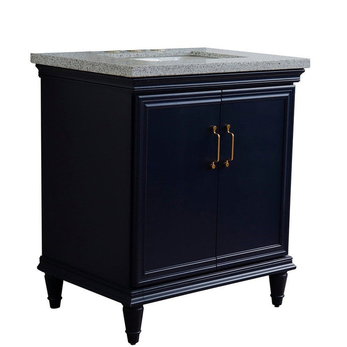 Bellaterra Home Forli 31" 2-Door 1-Drawer Blue Freestanding Vanity Set With Ceramic Undermount Rectangular Sink And Gray Granite Top - Luxe Vanity & Tub