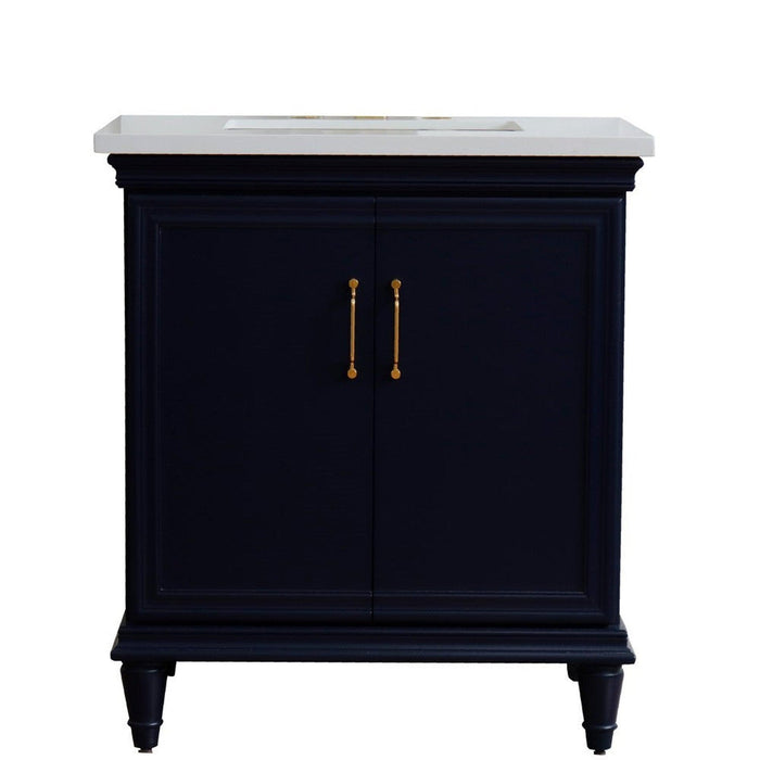 Bellaterra Home Forli 31" 2-Door 1-Drawer Blue Freestanding Vanity Set With Ceramic Undermount Rectangular Sink And White Quartz Top - Luxe Vanity & Tub