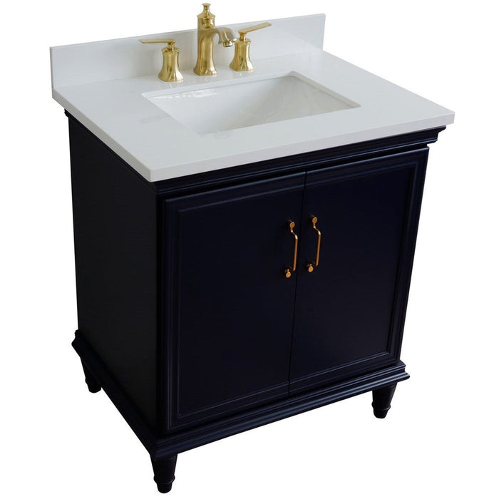 Bellaterra Home Forli 31" 2-Door 1-Drawer Blue Freestanding Vanity Set With Ceramic Undermount Rectangular Sink And White Quartz Top - Luxe Vanity & Tub