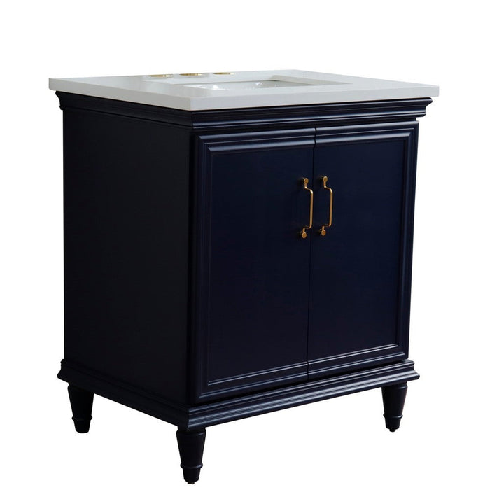 Bellaterra Home Forli 31" 2-Door 1-Drawer Blue Freestanding Vanity Set With Ceramic Undermount Rectangular Sink And White Quartz Top - Luxe Vanity & Tub