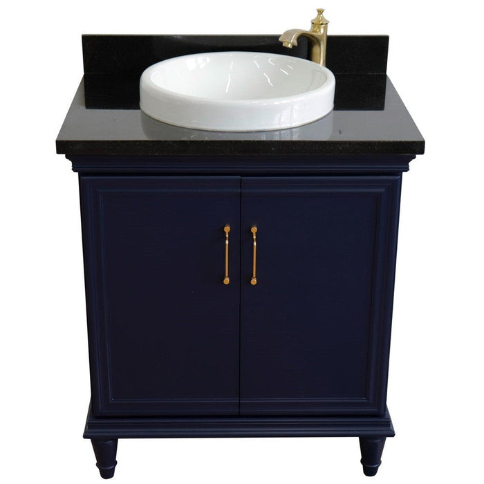 Bellaterra Home Forli 31" 2-Door 1-Drawer Blue Freestanding Vanity Set With Ceramic Vessel Sink And Black Galaxy Granite Top - Luxe Vanity & Tub