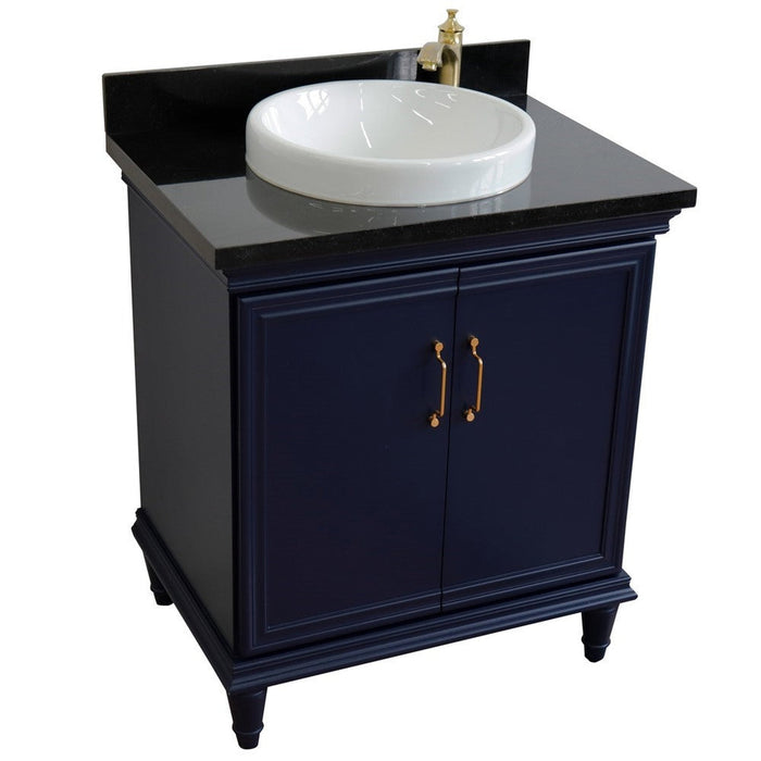 Bellaterra Home Forli 31" 2-Door 1-Drawer Blue Freestanding Vanity Set With Ceramic Vessel Sink And Black Galaxy Granite Top - Luxe Vanity & Tub