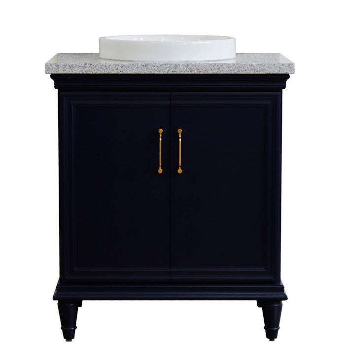 Bellaterra Home Forli 31" 2-Door 1-Drawer Blue Freestanding Vanity Set With Ceramic Vessel Sink And Gray Granite Top - Luxe Vanity & Tub