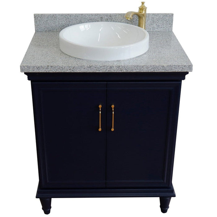 Bellaterra Home Forli 31" 2-Door 1-Drawer Blue Freestanding Vanity Set With Ceramic Vessel Sink And Gray Granite Top - Luxe Vanity & Tub