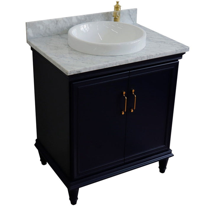 Bellaterra Home Forli 31" 2-Door 1-Drawer Blue Freestanding Vanity Set With Ceramic Vessel Sink And White Carrara Marble Top - Luxe Vanity & Tub