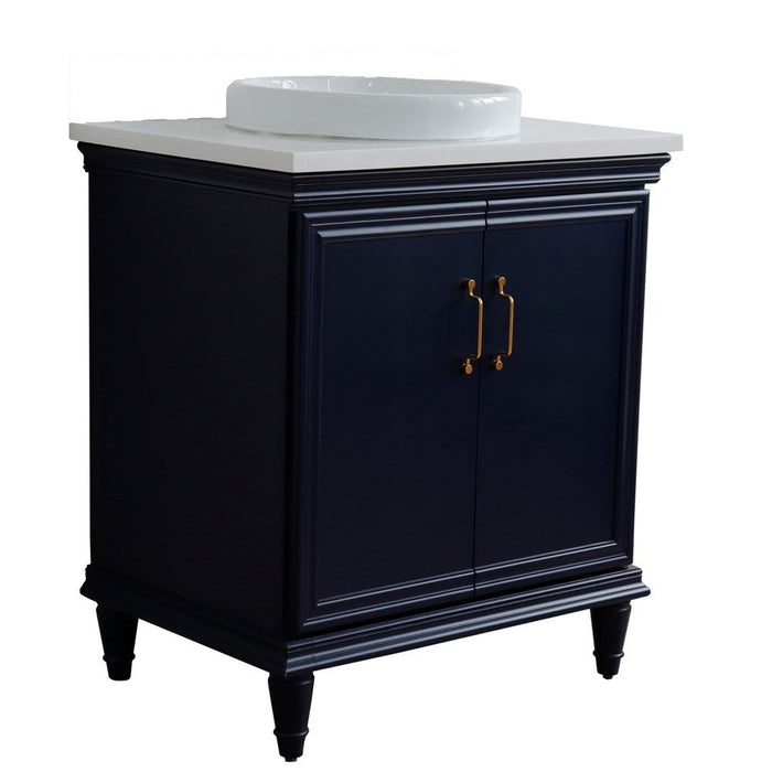 Bellaterra Home Forli 31" 2-Door 1-Drawer Blue Freestanding Vanity Set With Ceramic Vessel Sink And White Quartz Top - Luxe Vanity & Tub