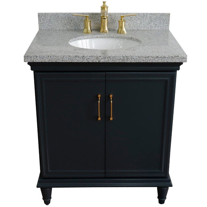 Bellaterra Home Forli 31" 2-Door 1-Drawer Dark Gray Freestanding Vanity Set With Ceramic Undermount Oval Sink And Gray Granite Top - Luxe Vanity & Tub