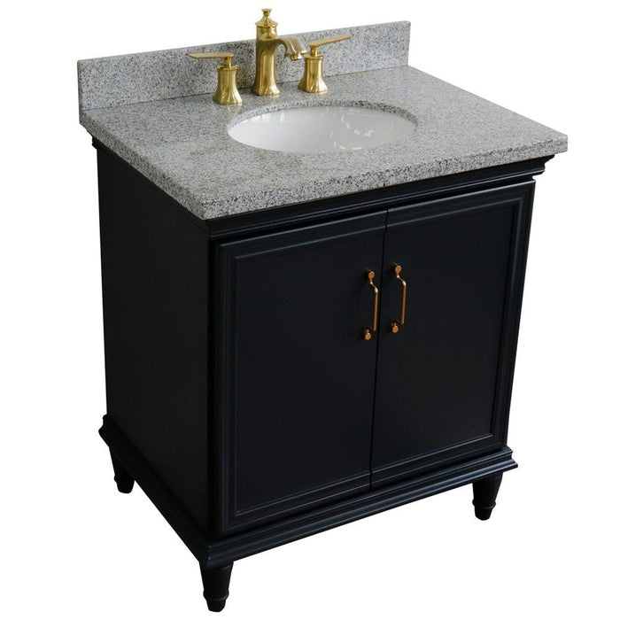 Bellaterra Home Forli 31" 2-Door 1-Drawer Dark Gray Freestanding Vanity Set With Ceramic Undermount Oval Sink And Gray Granite Top - Luxe Vanity & Tub