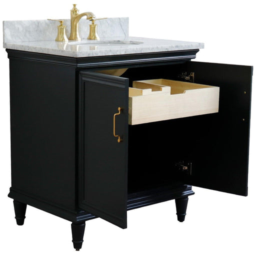 Bellaterra Home Forli 31" 2-Door 1-Drawer Dark Gray Freestanding Vanity Set With Ceramic Undermount Oval Sink And White Carrara Marble Top - Luxe Vanity & Tub